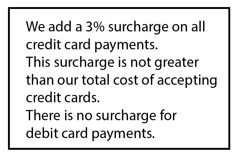 credit card surcharging signage